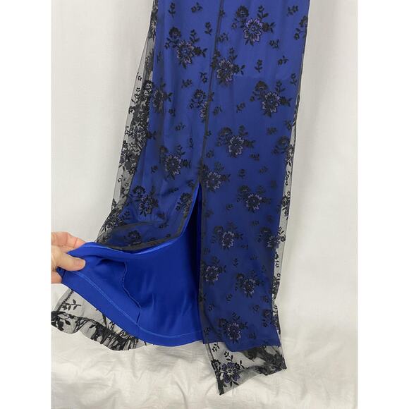 Gothic Romance Velvet & Lace Maxi Slip Dress 2X Blue Black 90s Rocket Candy - Picture 5 of 13